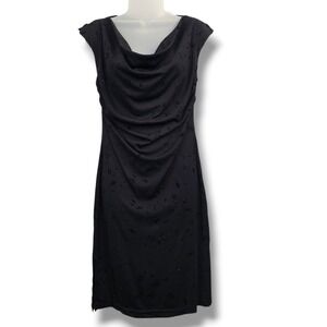 Y2K Byer Too! Midi Dress L Black Glitter Floral Cowl Neck Ruched Whimsigoth Prom